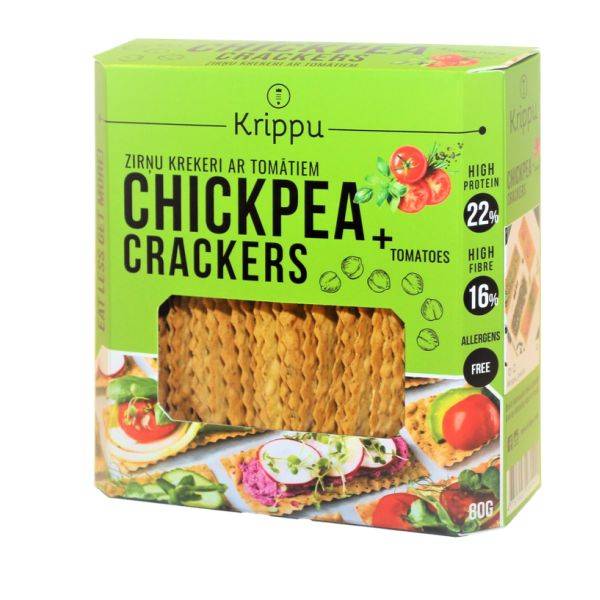 Crackers fara gluten cu naut si rosii, 80 g, Krippu