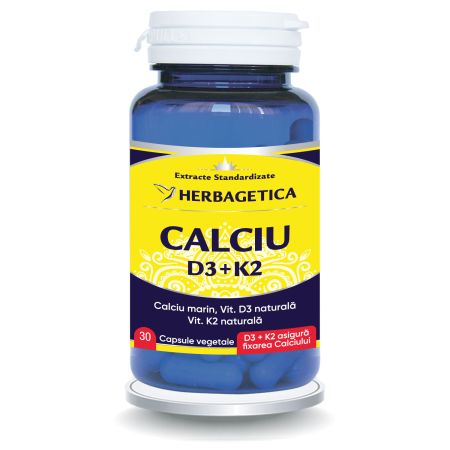Calciu + D3 + Vitamina K2, 30 capsule vegetale, Herbagetica