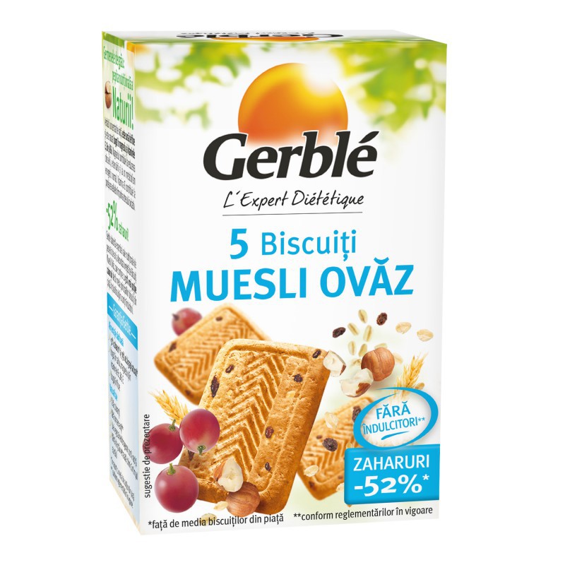 Biscuiti dietetici cu musli si ovaz, 72.5 g, Gerble