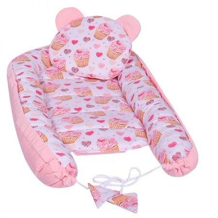 Baby Nest Multifunctional cu pernuta, Powder Cupcake, E-Kids 500284