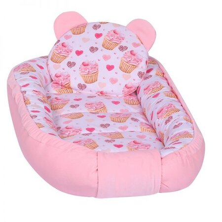 Baby Nest Multifunctional cu pernuta, Powder Cupcake, E-Kids 500282
