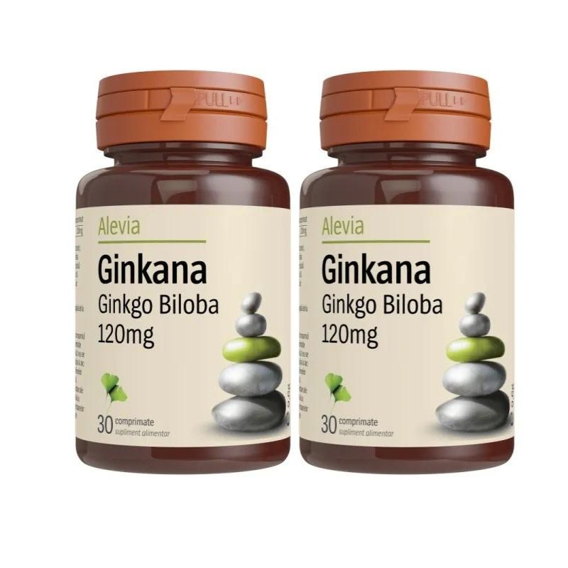 Pachet Ginkana Ginkgo Biloba 120mg, 30 + 30 comprimate, Alevia