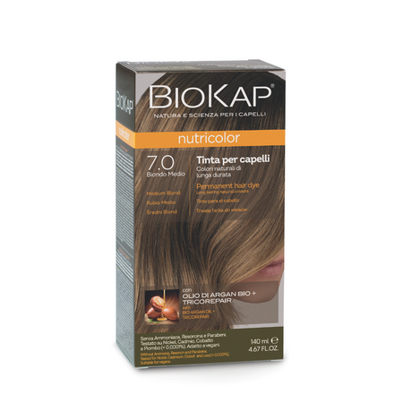 Vopsea permanenta pentru par 7.0 Blond Mediu Nutricolor, 140 ml, Biokap