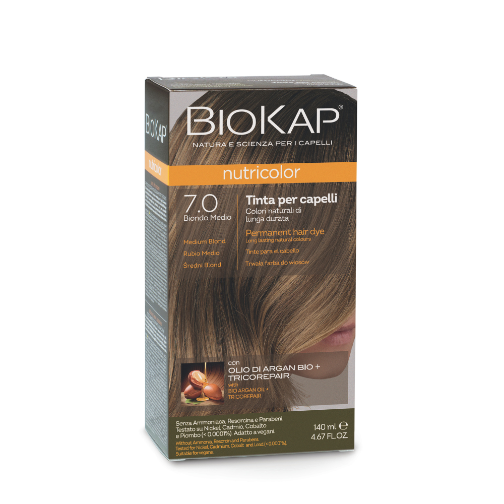 Vopsea permanenta pentru par Nutricolor, 7.0 Blond Mediu, 140 ml, Biokap