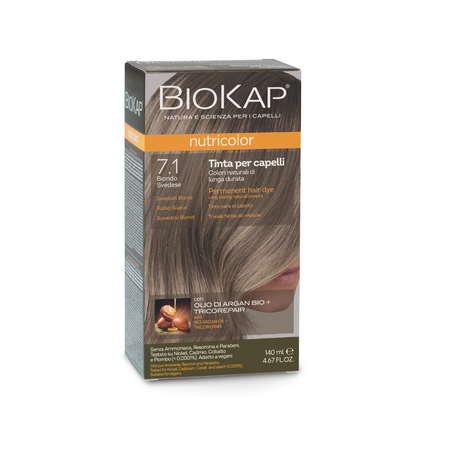 Vopsea permanenta pentru par 7.1 Blond Suedez  Nutricolor, 140 ml, Biokap