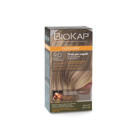 Vopsea permanenta pentru par 9.0 Blond foarte deschis Nutricolor, 140 ml, Biokap 