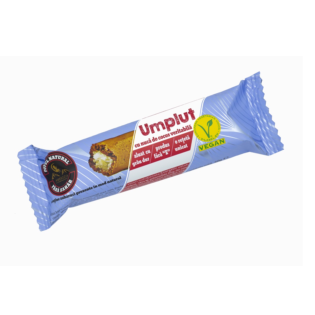 Baton umplut cu nuca de cocos, 60 g, Hiper Ambrozia