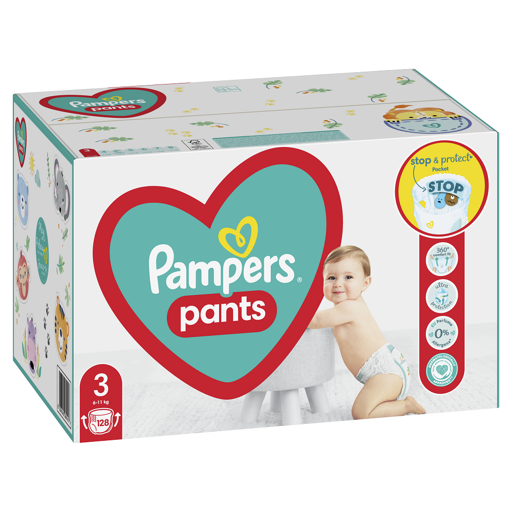 Scutece Pants Stop&Protect, Nr. 3, 6-11 kg, 128 bucati, Pampers