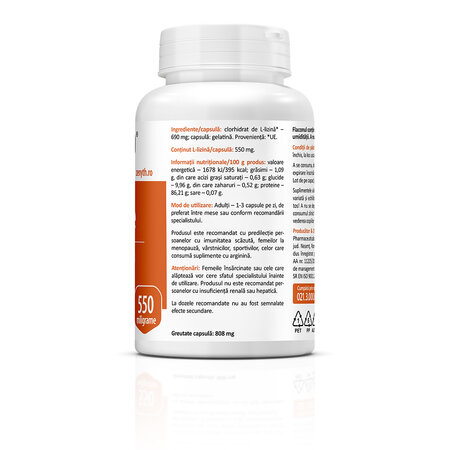 L-Lysine 550 mg, 60 capsule, Zenyth 772403