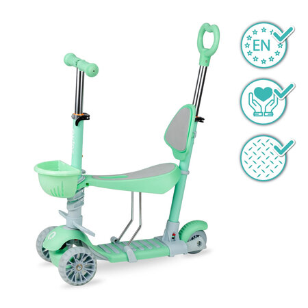 Trotineta 3 in 1 cu sezut pentru copii ILI, Green, 1-4 ani, MoMi 501476