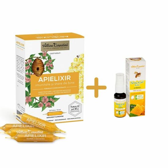 Pachet Apielixir imunitate si stare de bine + Spray de gat forte cu propolis fara aclool,