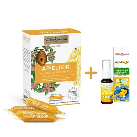 Pachet Apielixir imunitate si stare de bine + Spray de gat cu propolis Apijunior