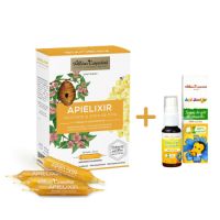 Pachet Apielixir imunitate si stare de bine + Spray de gat cu propolis Apijunior, 20 fiole + 20 ml, Albina Carpatina