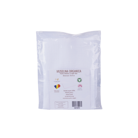 Muselina din bumbac organic, 75x75 cm, Alb, Fic Baby 764049