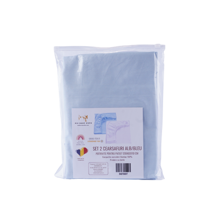 Set 2 cearceafuri pentru patut, 120x60 cm, Alb/Blue, Fic Baby 764323