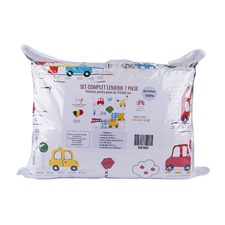 Set complet lenjerie si aparatori laterale, 120x60 cm, Masinute, Fic Baby 764027