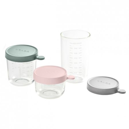 Set 3 recipiente din sticla, 150 ml, 250 ml, 400 ml, Eucalyptus