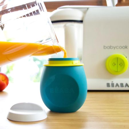 Set pentru masa 2 in 1 Babysqueez, Albastru, Beaba 502936