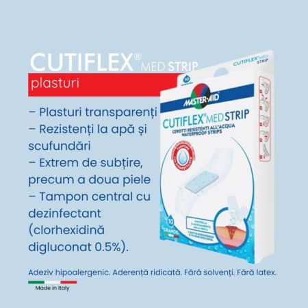 Plasturi impermeabili Cutiflex Med Strip, 78x26 mm, 10 bucati, Master-Aid 718815