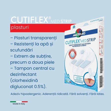 Plasturi impermeabili Cutiflex Strip, 4 marimi, 20 bucati, Master-Aid 718809