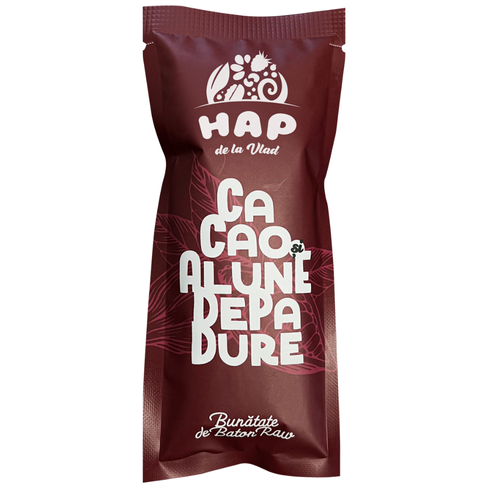 Baton raw vegan cu cacao si alune de padure, 45 g, Hap de la Vlad