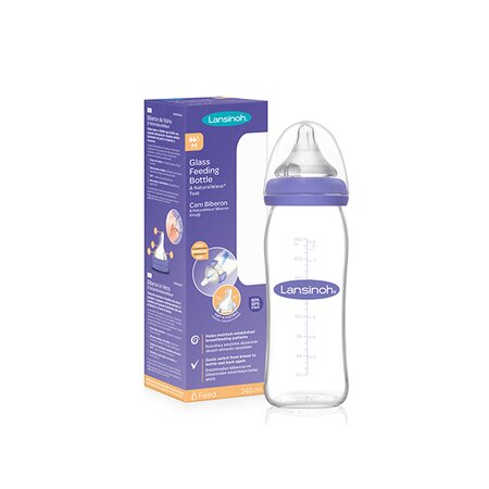 Biberon din sticla cu tetina din silicon, +3luni, 240 ml, Lansinoh 503143