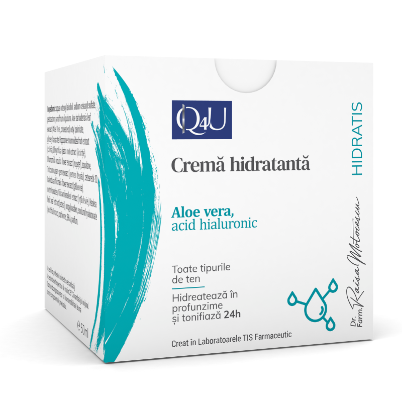 Crema hidratanta cu Aloe Vera si acid hialuronic Q4U, 50 ml, Tis Farmaceutic