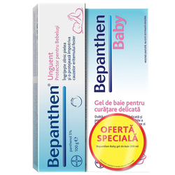Pachet Bepanthen Unguent si Gel de baie pentru curatare delicata, 100 g + 200 ml, Bayer