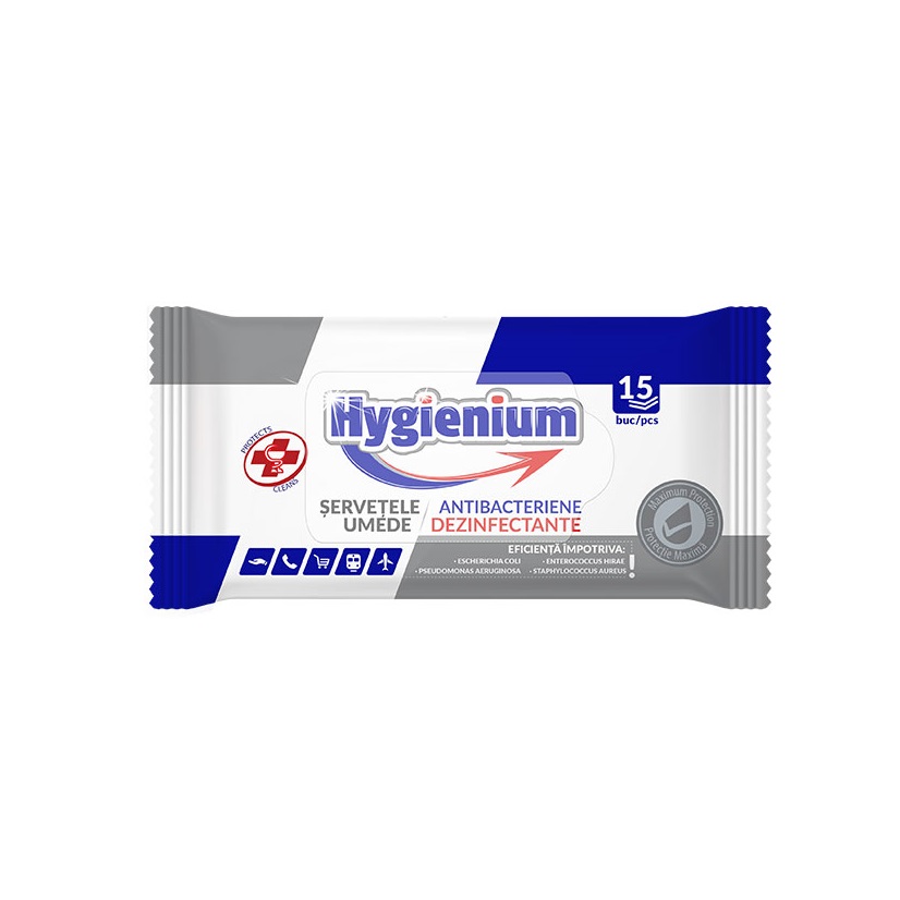 Servetele umede antibacteriene dezinfectante, 15 buc, Hygenium