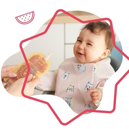 Baveta cu maneci, roz cu animalute vesele, Badabulle 503811