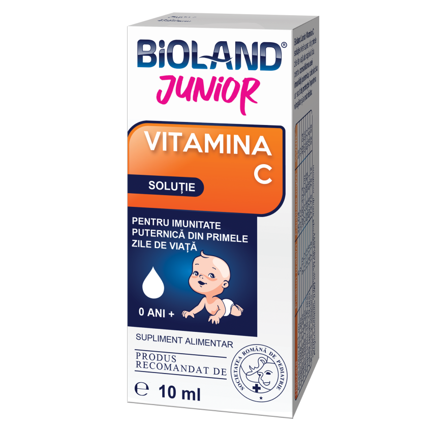 Solutie orala picaturi Vitamina C, +0 luni, 10 ml, Bioland Junior
