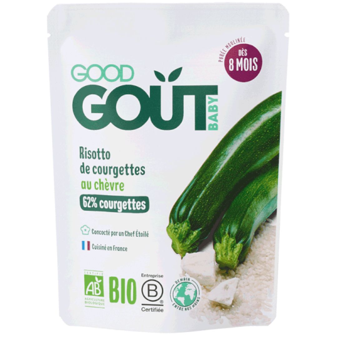 Mancare bio de risotto cu zucchini si branza de capra, +8 luni, 190 g, Good Gout