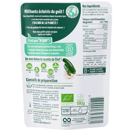 Mancare bio de risotto cu zucchini si branza de capra, +8 luni, 190 g, Good Gout 535021