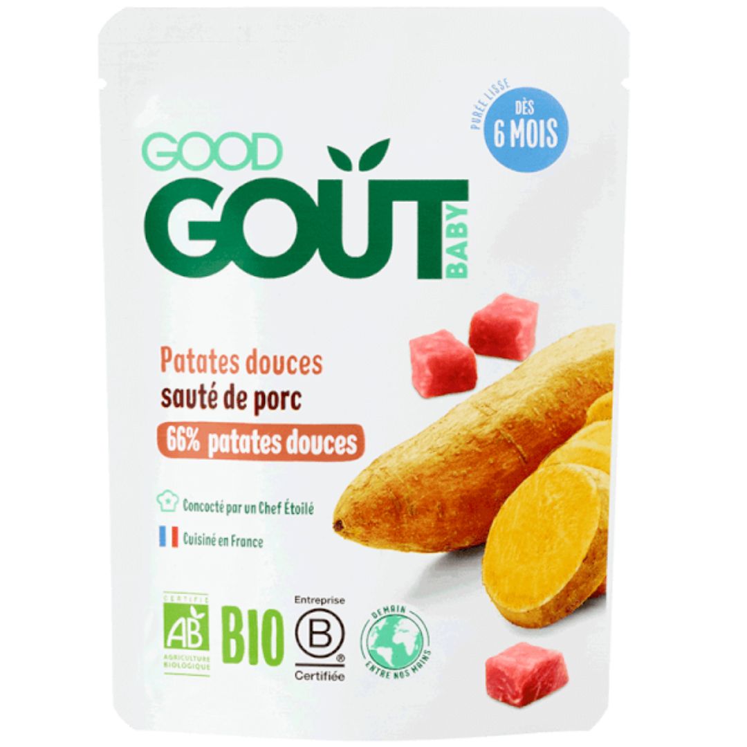 Mancare Bio de cartofi dulci cu carne de porc, +6 luni, 190 g, Good Gout