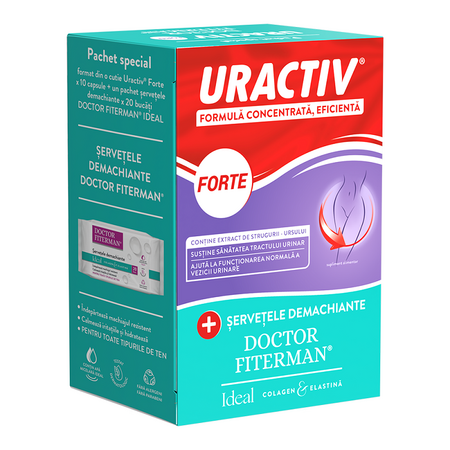 Pachet Uractiv Forte 10 capsule si Servetele demachiante Ideal 20 buc