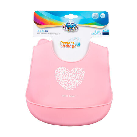 Baveta din silicon cu buzunar Pastelove, 4 luni+, Pink, Canpol Babies 504321