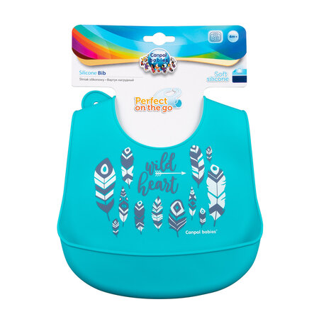 Baveta din silicon cu buzunar Wild Nature, 4 luni+, Turquoise, Canpol Babies 504339
