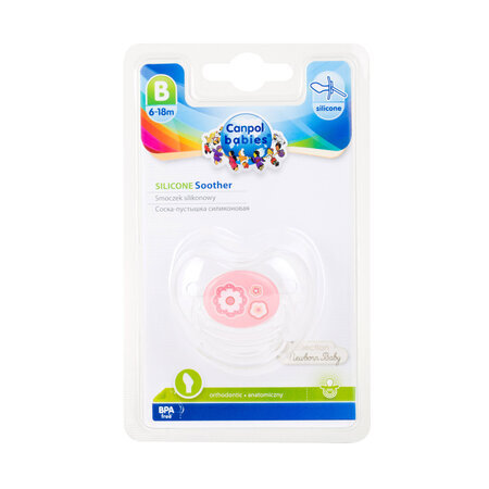 Suzeta ortodontica din silicon Newborn Blue Stars, 6-18 luni, Pink, Canpol Babies 504356