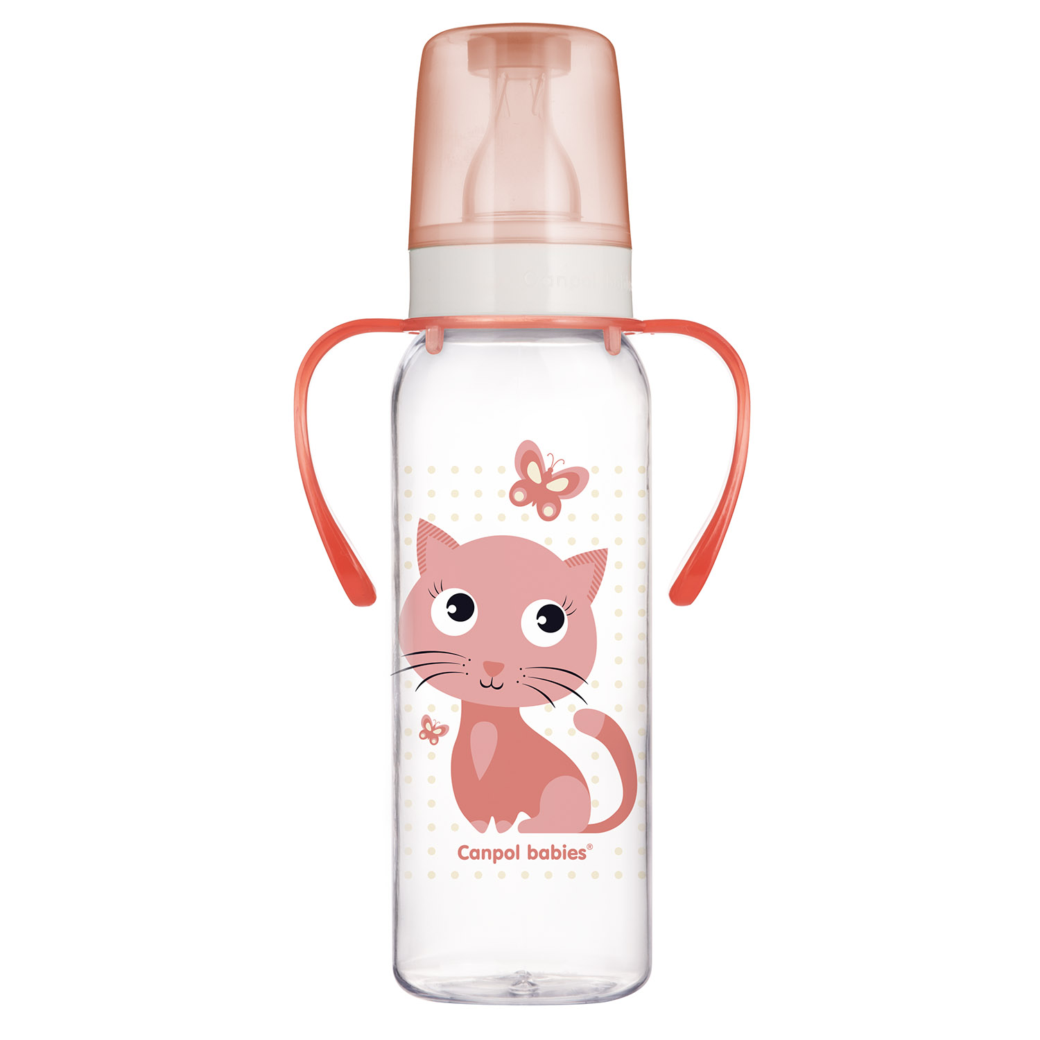 Biberon cu gat ingust si manere Pp Cute Animals, 250 ml, Canpol