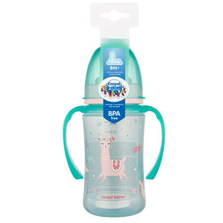 Cana de antrenament Easy Start Exotic Animals, Turquoise, 240 ml, Canpol Babies 504805