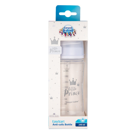 Biberon anticolic cu gat larg Pp Easy Start Royal Baby, 240 ml, Blue, Canpol 504943
