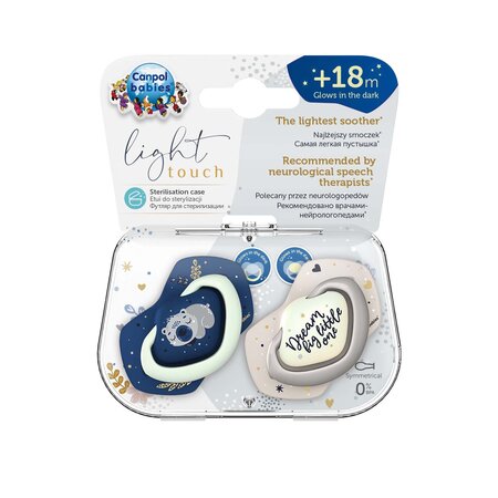 Suzeta simetrica din silicon Sleepy Koala, 18 luni+, 2 bucati, Blue, Canpol Babies 505008