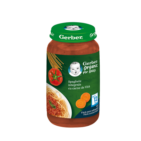 Piure bio din spaghete integrale cu carne de vita, +12 luni, 250 g