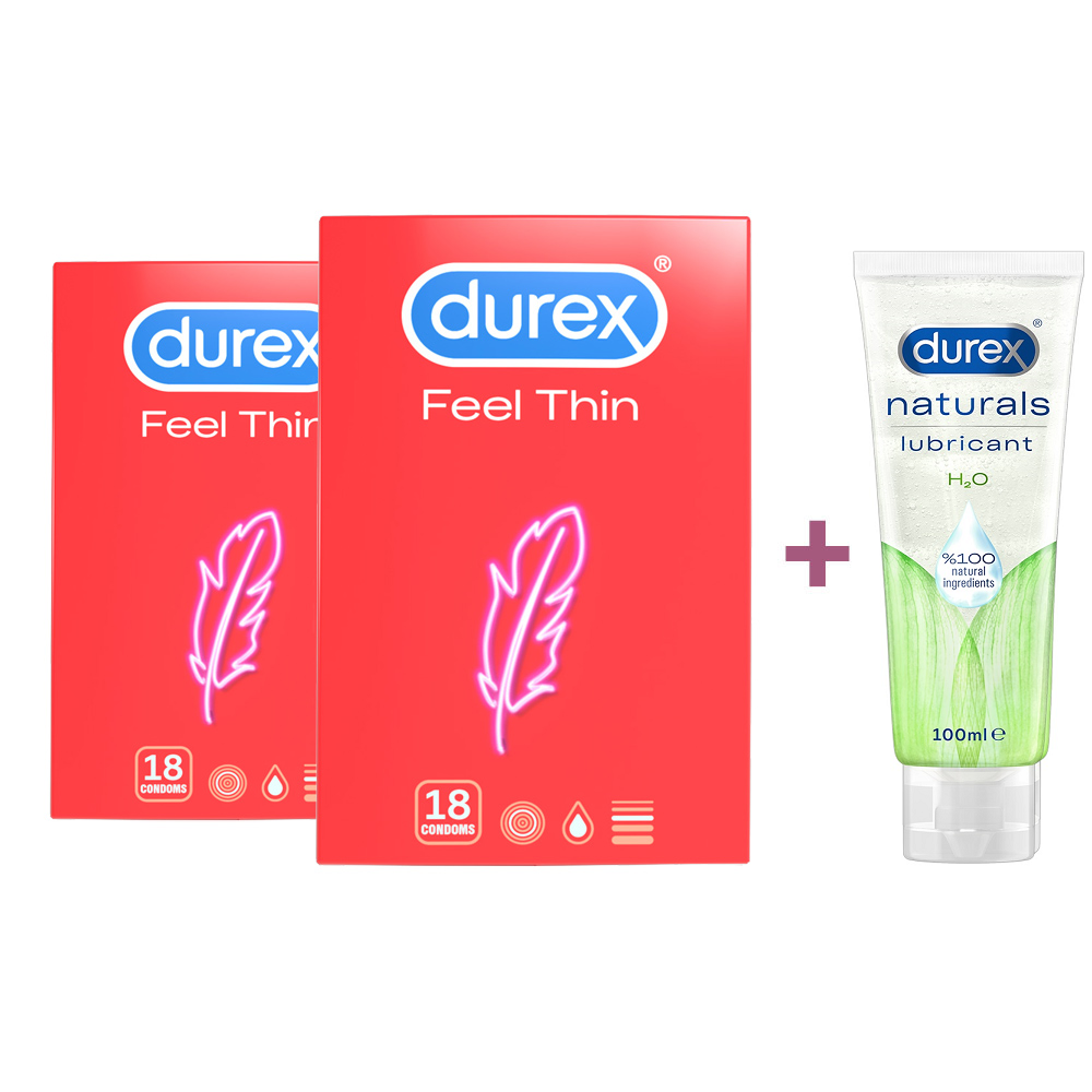 Pachet Prezervative si Lubrifiant Naturals H2O 100 ml, Durex