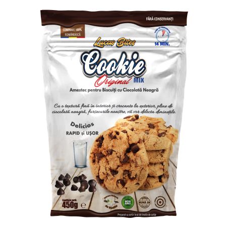 Amestec pentru biscuiti cu ciocolata neagra Cookies Mix-Dark Chocolate, 450 gr, Lucas Bites