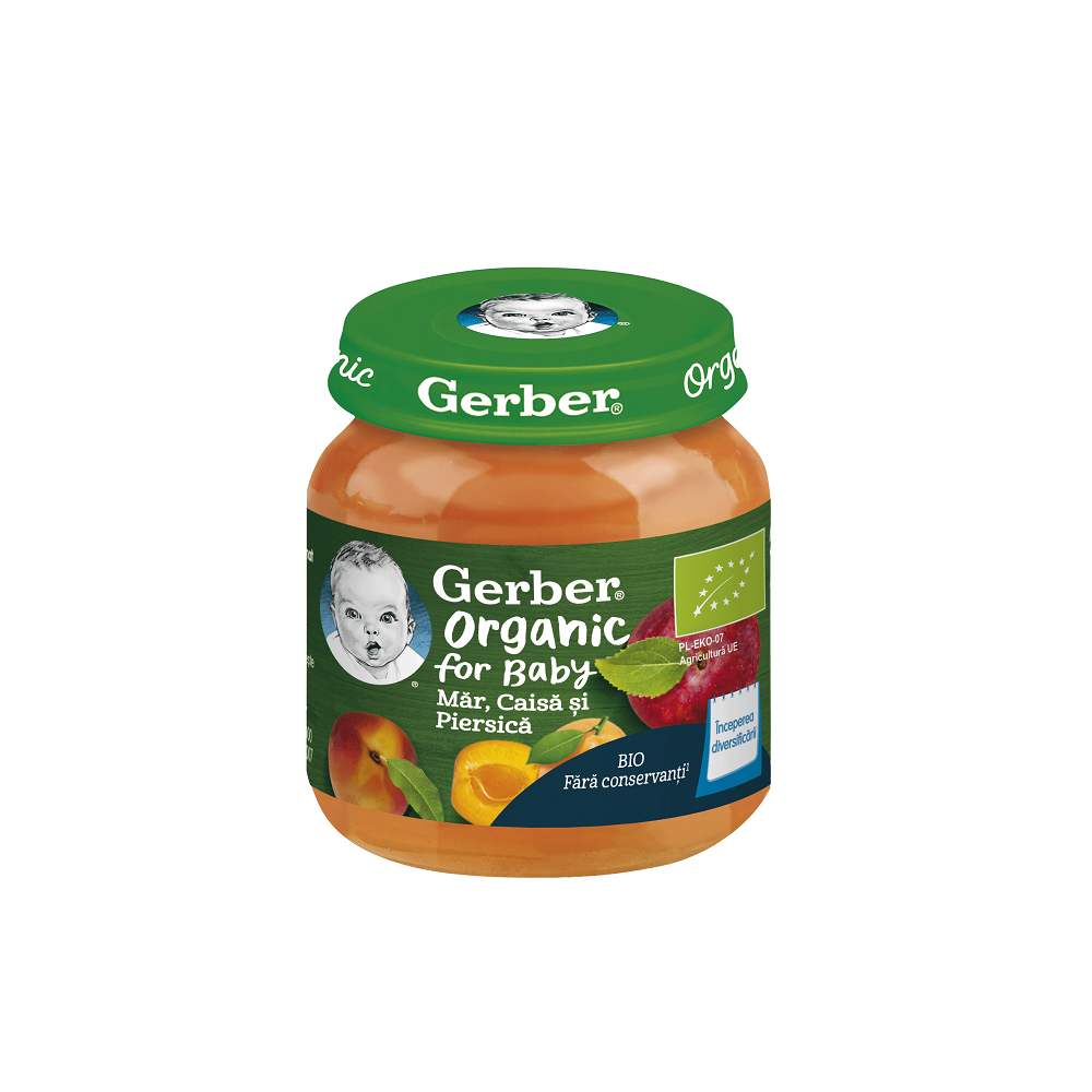 Piure bio din mar, piersica si caisa, 125 g, Gerber