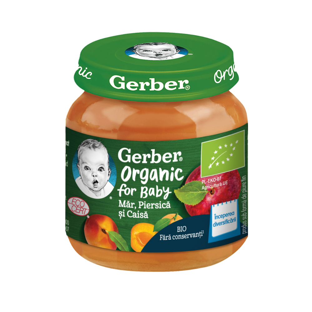 Piure bio din mar, piersica si caisa, 125 g, Gerber