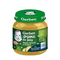 Piure bio din mazare, brocoli si dovlecel, 125 g, Gerber