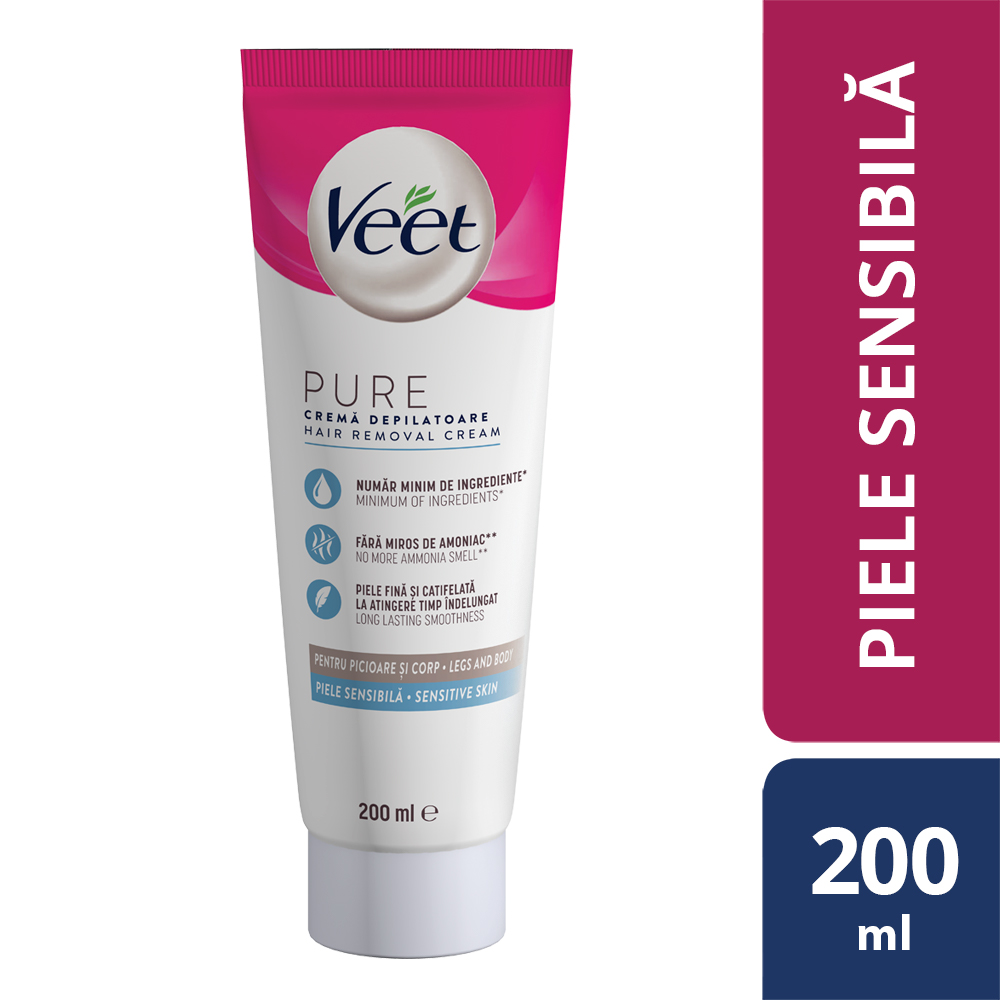 Crema depilatoare pentru piele sensibila Pure, 200 ml, Veet