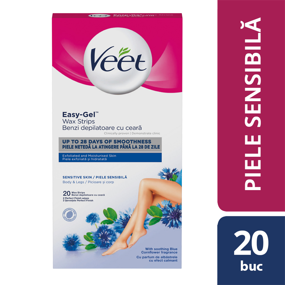 Benzi de ceara depilatoare pentru piele sensibila, 20 benzi, Veet